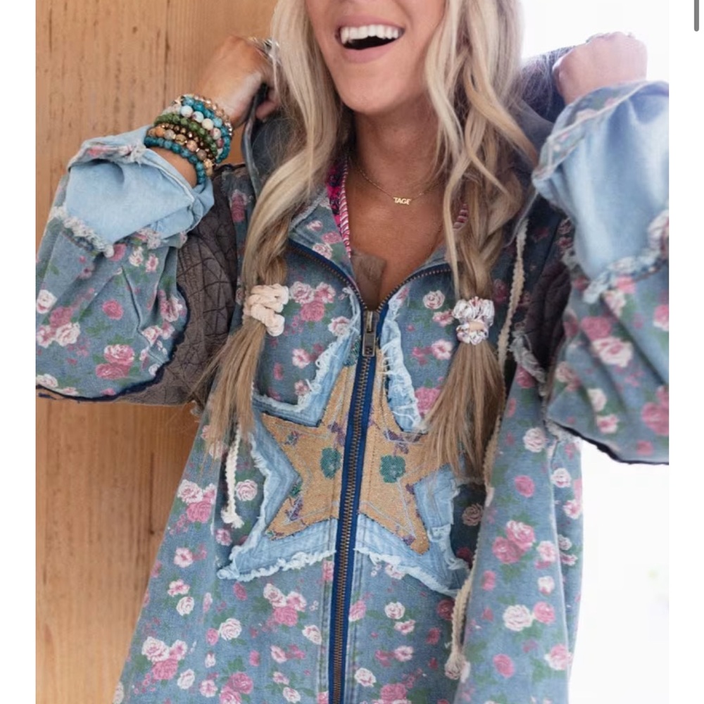 POL Floral lightweight Jean Jacket with hoodie